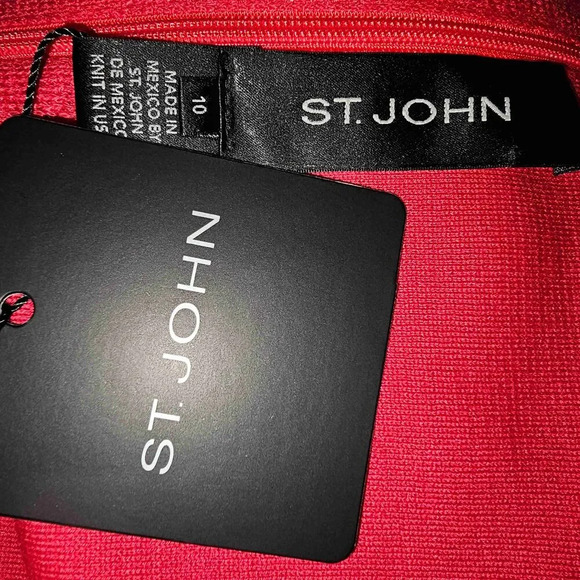 NWT St John Womens Grenadine Red Wool Sheath Dress 10 - Picture 4 of 6